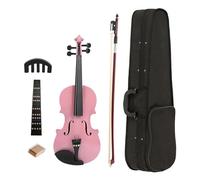 Acoustic Violin Set with Case 1/8 plywood bright color violin trainer set beginner bow silencer practice set for music lovers(Pink)