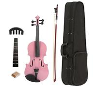 Acoustic Violin Set with Case 1/8 plywood bright color violin trainer set violin bow silencer practice kit wooden string instrument(Pink)