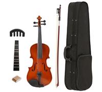 Acoustic Violin Set with Case 1/8 plywood bright color violin trainer set violin bow silencer practice kit wooden string instrument(Light Brown)