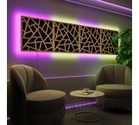 Acoustic Wall Panels with RGB LED Strip - Sound Absorbing Foam Panels with Backlight - Echo Control & Ambient Lighting for Studio, Gaming, Podcast | Type: [4x SKYROSS - Grouped | Oak]