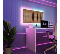 Acoustic Wall Panels with RGB LED Strip - Sound Absorbing Foam Panels with Backlight - Echo Control & Ambient Lighting for Studio, Gaming, Podcast | Type: [2x PULSAR - Grouped | Oak]