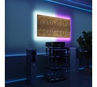 Acoustic Wall Panels with RGB LED Strip - Sound Absorbing Foam Panels with Backlight - Echo Control & Ambient Lighting for Studio, Gaming, Podcast | Type: [2x WAVE - Grouped | Oak]