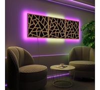 Acoustic Wall Panels with RGB LED Strip - Sound Absorbing Foam Panels with Backlight - Echo Control & Ambient Lighting for Studio, Gaming, Podcast | Type: [3x SKYROSS - Grouped | Oak]