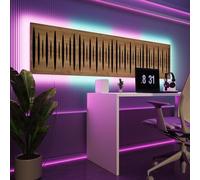 Acoustic Wall Panels with RGB LED Strip - Sound Absorbing Foam Panels with Backlight - Echo Control & Ambient Lighting for Studio, Gaming, Podcast | Type: [4x PULSAR - Grouped | Oak]