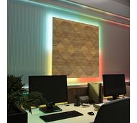 Acoustic Wall Panels with RGB LED Strip - Sound Absorbing Foam Panels with Backlight - Echo Control & Ambient Lighting for Studio, Gaming, Podcast | Type: [4x WILDS - Grouped | Oak]
