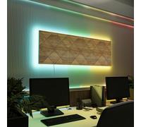Acoustic Wall Panels with RGB LED Strip - Sound Absorbing Foam Panels with Backlight - Echo Control & Ambient Lighting for Studio, Gaming, Podcast | Type: [3x WILDS - Grouped | Oak]