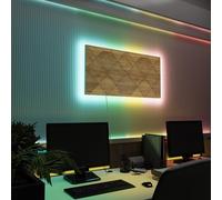 Acoustic Wall Panels with RGB LED Strip - Sound Absorbing Foam Panels with Backlight - Echo Control & Ambient Lighting for Studio, Gaming, Podcast | Type: [2x WILDS - Grouped | Oak]
