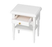 Acouto 1:12 Scale Miniature Bedside Table, White Wooden Dollhouse Furniture for Bedroom with Drawer 2.1x1.6x2.6 Inch, Realistic Model House Accessories Collectible Display