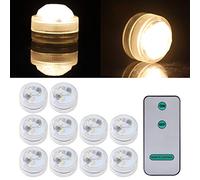 Acouto 10pcs/ Set Round LED Candle Light Submersible Remote Control Candle Light LED Lig New Can You Runs of (Warm White Light 2700-3200k)