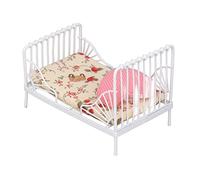 Acouto :12 Scale Dollhouse Furniture Bed Set Decorative Pillow Metal Frame Miniature Bed White Floral Pattern Miniature Dollhouse Bed1:12 Scale BedDollhouse BedDollhouse (Floral Pattern)