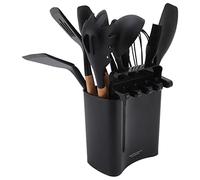 Acouto 13pcs Camping Cookware Set Heat Resistant Wooden Handle Safe Black Picnic Cookware Kit with Rack Storage Box a Grip Hand Heat Prevents Handle Wooden Is Resistant