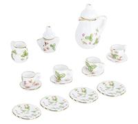 Acouto 15pcs 1/12 Ceramics Tea Cup Set Dollhouse Decoration Simulation Mini Kitchen AccessoriesClover Pattern for Special Mainly for Dollhouse Craftsmanship With Designed 1 and and (3 Leaf)