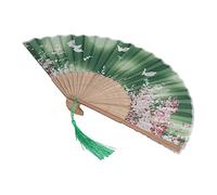 Acouto 2 Pack Bamboo Folding Fans Elegant Green Unique Pattern Handheld Portable Decorative Japanese Style for Women, Wedding, Party, Promotional Gifts, Cooling Hand Fan