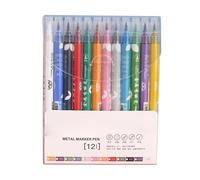 Acouto 24 Colors Metallic Marker Pens -2mm Brush Pens Markers for Coloring Fine Tip Bright Color Quick Dry for Artists Kids Adult Scrapbooking Photo Coloring Books Stone Glass Ceramics (12)