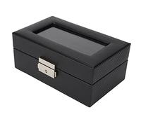 Acouto 3 Slot Watch Display Box Clear Cud Carbon Fiber PU Leather Leather with Switch Safety for Men -Managers Women for Christmas Birthday Size 7.4 X 4.5 X 3.1 Inches