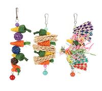 Acouto 3PCS Bird Chew Toys, Bird Hanging Cage Toy Corn Husk Rattan Balls Bamboo Pieces for Small Medium Sized Budgie Lovebirds Conures
