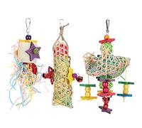 Acouto 3PCs Colorful Rattan -paper Bird Slopes Cage Toys with Hooks, Parrots Bite Cake Player Accessories for Parrots Play