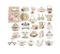 Acouto 46Pcs Tea Stickers, Self Adhesive Retro Stickers for Journaling, Scrapbooking, Perfect for Vintage Tea Party Decor
