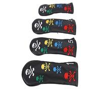 Acouto 4Pcs Skull Covers Headcovers Colorful Skeleton Putter Cover for Woods Irons Brownish Yellow Is Fabric of Interior of Made Provide Can Plush and Easy and Skull CoverSkull Cov (Black)