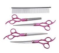 Acouto 7” 4PCS Rose Red Handle Scissors Professional Pet Grooming Hairdressing Shear Scissors Set Specially Designed S Pet ScissorsScissors SetShears SetPet Grooming ScissorsPet