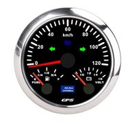 Acouto 85mm 3-3/8in GPS Speedometer Odometer with Voltmeter Fuel Level Gauge Turn Signal 3 in 1 120KM/H for RV Yacht Truck 7 Color Backlight Black Dial Silver Bezel CX8303 Etc Measures (Black Dial