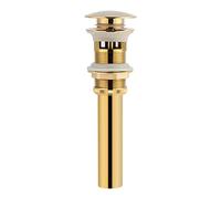 Acouto Brass Overflow Drain Stopper, Pop Up Sink Drain Stopper with Push Button and Overflow Hole, Polished Brass Finish, Easy Install for Bathroom Basin Kitchen Sink Tub