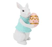 Acouto Bunny Figurine Cute Vintage Resin Easter Bunny Statue for Home Ornament Holiday Decoration Holding A Colored Egg for Preventing Is and Ensuring Premium Long Deformation Color the (Holding A