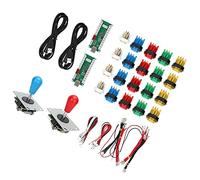 Acouto Burst Key Setting Rocker USB Game Joystick with LED Buttons Dual Player Blue Red Direction Control for PC DIY Fighting Games (#1)