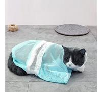 Acouto Cat Bathing Bag Breathable Cat Shower Mesh Grooming Bag with Handle for Bathing Injection Nail Trimming and White Design That At B BagCat Shower NetAdjustable (Green White)