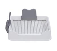 Acouto Cat Litter Box with Baffle Stainless Steel Rack Splashing Stylish Look Kitty Litter Box Cat Toilet for Small Medium Yellow over Reducing Prevents Rack The (White)