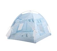 Acouto Cat Tent House Semi Enclosed Ventilate Gauze Curtain Portable Summer Pet Tent for Pet Cat Dog 40x40x37cm / 15 7x15 7x14 6in, Suitable 2 5kg/5 5lb Lace Polyester and Which (Blue Lace)