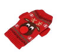 Acouto Christmas Elk Pattern Dog Snow Sweaters Knitted Acrylic Pet Coat for Small Medium Dogs Puppy Cat Kitten Holiday Winter Clothes (XS)