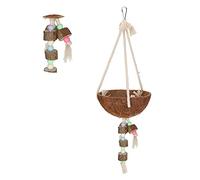 Acouto Coconut Swing Coconut Shell Swing, Nature Wood Stand, Chewing Toy for Small Medium Birds, 4.7in Diameter and 15.4in Hanging Height