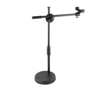 Acouto Desktop Photography Phone Holder Bracket, Adjustable 360 Rotation Low Angle Stand with Round Metal Base Anti Slip Clip, for Smartphone Live Video Photo Studio
