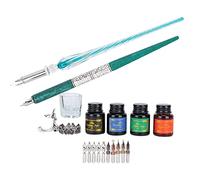 Acouto Dip Pen Kit 24x13 5x4 3cm Flat Round Nibs with Ink Holder for Writing Drawing Calligraphy Durable Strong Easy Dip Pen Kit24x13 5x4 3cm (SP249035 dark green (dark green rod +)
