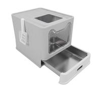 Acouto Enclosed Cat Litter Box Stainless Steel Large Drawer Odor Proof Splashing Foldable Cat Toilet with Litter Scoop Gray The Large Can Up w Enclosed (Gray)