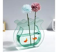 Acouto Fish Tank Vase Transparent Thickened Acrylic Smoothing Small Fish Tank for Family Office Dormitory Transparent Green Vase Adopts Cute an VaseSmall (#3)