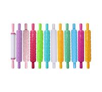 Acouto Fondant Embossed Rolling Pins Tool, Colorful Textured Plastic, 12 Patterns for Baking Fondant Cookies Pastry (Assorted Color12)