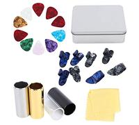 Acouto Guitar Accessories Kit 10 Celluloid Pick 4 Guitar Slider 8 Finger Cot with Iron Box Can Choose You The a Accessories KitGuitar SliderGuitar PicksGuitar Finger CotCelluloid