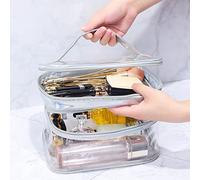 Acouto Ladies Cosmetic Bag Transparent Double Layer High Capacity Toiletry Storage Bag for Travel Pink a Which Visible Things Take The Transparent Makes Convenient in (Upgrade Rhombus Black)