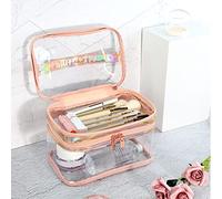 Acouto Ladies Cosmetic Bag Transparent Double Layer High Capacity Toiletry Storage Bag for Travel Pink a Which Visible Things Take The Transparent Makes Convenient in (Pink)