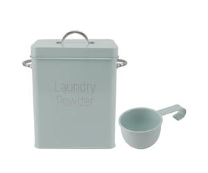 Acouto Metal Laundry Room Container with Spoon Lid, Stainless Steel Detergent Storage Box for Laundry, Rice, Pet Food, Ideal for Farmhouse Décor (Light Green)
