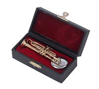 Acouto Miniature Trumpet Brass Exquisite Design Romantic Vibes Trumpet Model with Stand Case for Desk Bookshelf 3 54in Brass Material Surfa Miniature TrumpetMini ModelBrass (3.54in)