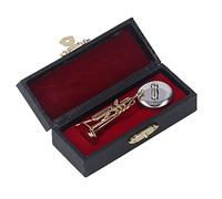 Acouto Miniature Trumpet Brass Exquisite Design Romantic Vibes Trumpet Model with Stand Case for Desk Bookshelf 3 54in Brass Material Surfa Miniature TrumpetMini ModelBrass (2.56in)