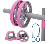 Acouto Multifunctional Combined Abdominal Wheel Pull Strap Set Domestic Gym Fitness TrainingBlue PP Material and Beau Abdominal WheelFitness Training RollerAbdominal Roller (Pink)