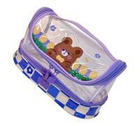 Acouto Pencil Bag Cartoon Large Capacity Plastic Zipper C PVC Portable Large Pencil Case for Students School Office Flower Bunny BagLarge CasePen CaseLarge Suitable for (Flower Bear)
