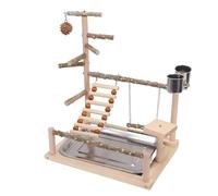 Acouto Playstand Bird Playground, Wooden Construction, Multiple Perches for Parrots, Indoor Outdoor Activity Center, 40 Inches High with Sturdy Design for Exercise