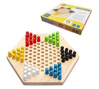 Acouto Portable Chinese Checker Game Set Rubber Wood Chinese Checkers Strategy Board Game Children Puzzle Long Life Design Bright with Rubber Made Various Colorful Material