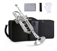 Acouto Prefessional Bb Trumpet Brass Material Silver-Plated Beautiful Shell Buttons Wind Instrument with 5C Mouthpiece Carry Bag Gloves Cloth and Easy Providing T Ammoon Trumpettrumpet