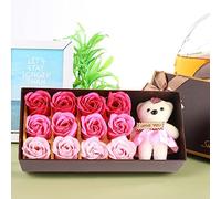 Acouto Red Rose Soap Flower and Plush Bear Gift Set, Soaps Set, Long Lasting Beauty, Valentine's Day Romantic, Elegantly Presented in Gift Box for Her, Mother's Day, Anniversary Red (pink gradient)